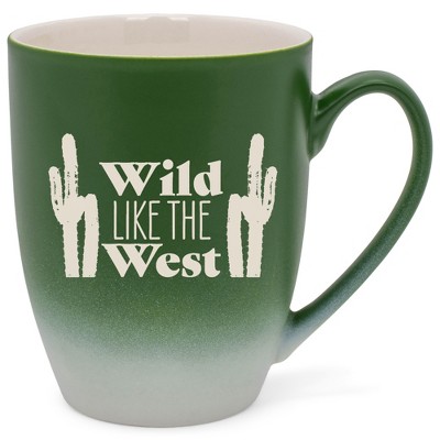 100 North Cactus Design 10 Ounce Green and White Two Toned Ombre, Comfortably Fits Your Hands, Ceramic Tea Coffee Cup Mug, Wild Like The West