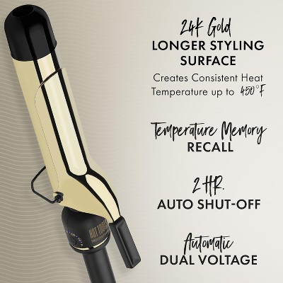 HOT TOOLS 24K Gold Extended Barrel Spring Curling Iron 1.5 with Clamp for Loose Curls