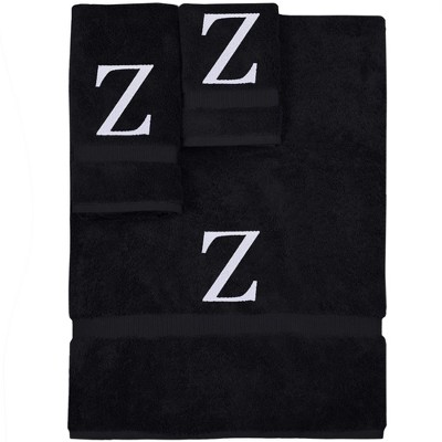 BC BARE COTTON Monogrammed Towel Set, Personalized Gift, Set of 3 - Black - White Block