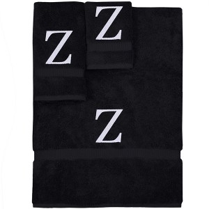 BC BARE COTTON Monogrammed Towel Set, Personalized Gift, Set of 3 - Black - White Block - 1 of 4