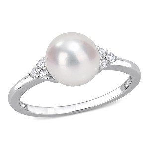 EVERLY JEWELRY | Sterling Silver 1/10 CT TGW White Cubic Zirconia And 7.5 - 8 MM White Freshwater Cultured Pearl Fashion Ring - 1 of 4