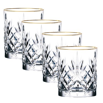 Siena Crystal Whiskey Glass Set with Gold Band, 9oz, Set of 4