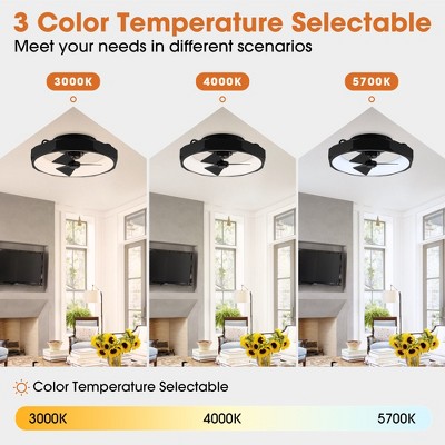 Modern Matte Black Low Profile 19" Ceiling Fan with LED Light and Remote