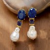 Ross-Simons 13-14mm Cultured Baroque Pearl and 5.25 ct. t.w. Iolite Drop Earrings With Lapis in 18kt Gold Over Sterling - 3 of 4