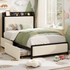 Twin Size Bed Frame with Headboard,Upholstered Platform with 2 Storage Drawers and Charging Station,No Box Spring Needed - 2 of 4