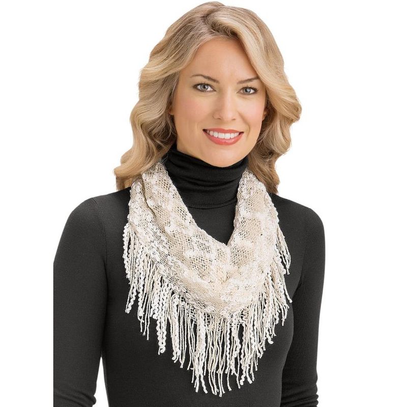 Collections Etc Soft Crochet Knit Infinity Scarf with Tassel Fringe - Dress Up Any Outfit With This Warm Accent, 3 of 4