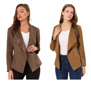 INSPIRE CHIC Women's Faux Suede Lapel Draped Outwear Open Front Jacket 2 Packs - 1 of 4