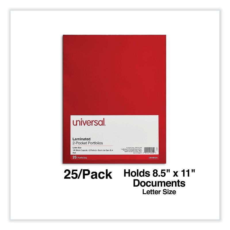 Universal Laminated Two-Pocket Folder Cardboard Paper Red 11 x 8 1/2 25/Pack 56420, 4 of 6