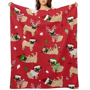 Christmas Pugs Red Christmas Throw Blanket Soft Fleece Christmas Blanket Cozy Flannel Throw for Couch Bed 50x60 inches - 1 of 1