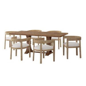 Christopher Knight Home Hudson 7 Pieces Upholstered Wood Extended Dining Set with Pedestal Base - 1 of 4