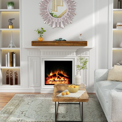 TinyHomie Fireplace Mantel,72" Wood Floating Fireplace Shelves,Wall Mounted Wooden Display Shelving,72"x8"x6",Dark Chocolate Color