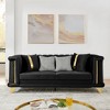 89" Velvet 3-Seater Luxury Sofa with Gold Stainless Steel Trims and Embroidered Texture, Mid Century Modern Victorian Tufted Couch - 2 of 4