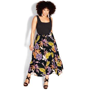 Women's Plus Size Paige Print Skirt - black | CITY CHIC