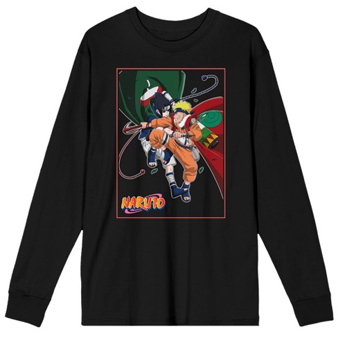 Naruto Classic Naruto And Sasuke Fighting Men's Black Long Sleeve