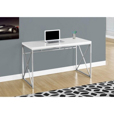 Monarch Specialties Computer Desk Home Office Laptop Work Metal Laminate Glossy White Chrome Contemporary Modern