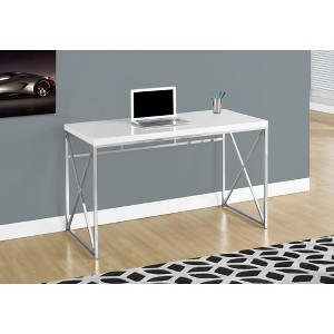 Monarch Specialties Computer Desk Home Office Laptop Work Metal Laminate Glossy White Chrome Contemporary Modern - 1 of 4