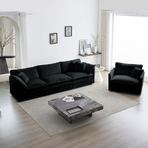 2 Piece Upholstered Sofa Living Room Sofa Set Modern Sofa Couches Set Beige Chenille - 1 of 4