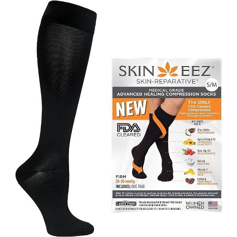 Skineez Medical Grade Advanced Healing Compression Socks 20-30mmhg,  Clinically Proven To Firm And Revitalize Skin, Black, Small/medium, 1 Pair  : Target