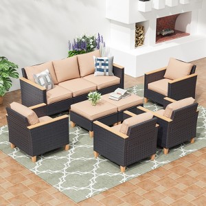 VisioGear 9-Piece Sofa Set with Ergonomic Backrest, Outdoor Furniture with Two Single Sofa, Beige, 30"*23.8"*30.7" - 1 of 4