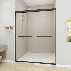 Zevemomo56"-60"Wx72"H Double Sliding Shower Door,with1/4" (6mm)Thick Clear Tempered Glass,Silent Soft-Close Shatterproof, Stainless Steel Handle Black - 1 of 4