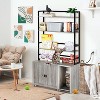 Cat Litter Box Enclosure Furniture with Shelves, Wooden Hidden Cat Litter Box Enclosure Furniture with 2 Door, Sockets and Pull Out Tray - 2 of 4