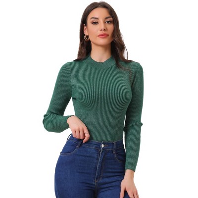 Allegra K Women's Turtleneck Solid Long Sleeve Ribbed Knit Pullover Sweater Jumper