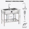 Stainless Steel Freestanding Double Bowl Commercial Utility Sink w/ Faucet, Hot/Cold, Shelf & Drain Kit for Kitchen/Laundry - 2 of 4