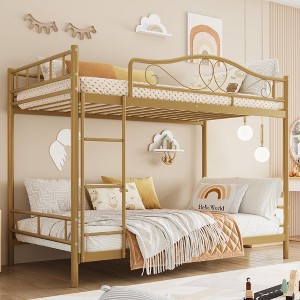 Twin Over Twin Metal Bunk Bed with Ladder & Full Guardrail, Heavy-Duty Frame 400 lbs Capacity, Space-Saving Design - 1 of 4