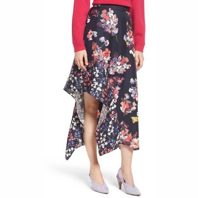 Women's Floral Print High Low Silk Midi Skirt - Lewit
