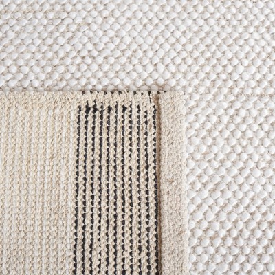 Ivory and Black Flat Woven Wool Square Rug