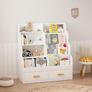 KTMBDW Kids Bookshelf with 2 Storage Drawers, Bookcase and Toy Organizer, Multi-Tier Reading Shelf for Toddlers, Playroom, Bedroom, or Nursery, White - 1 of 4