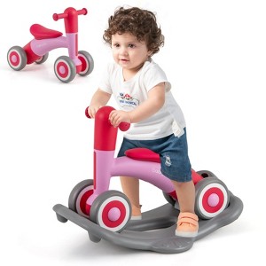 Costway 3 in 1 Rocking Horse with Detachable Balance Board and Height Adjustable Seat Grey&Blue/Pink/Navy&Yellow - 1 of 4