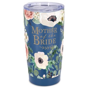Elanze Designs 20 oz Stainless Steel On the Go Insulated Travel Tumbler With Push Top Lid, Floral Mother of the Bride Blue - 1 of 4
