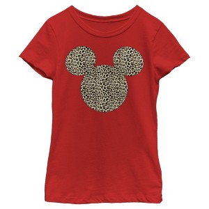 Girl's Mickey & Friends Mickey & Mickey Mouse Cheetah Print Classic Ears T-Shirt - 1 of 4