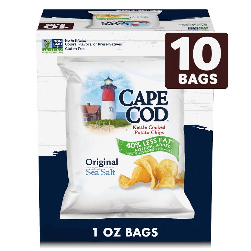 Cape Cod Potato Chips Original Less Fat Kettle Chips 1oz Snack s - 10ct, 2 of 8