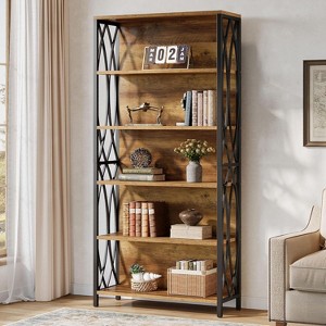 Tribesigns 70.87" Industrial Bookshelf, 6-Tier Bookcase with Geometric Metal Frame & Open Storage Shelves for Home Office, Living Room, Brown - 1 of 4