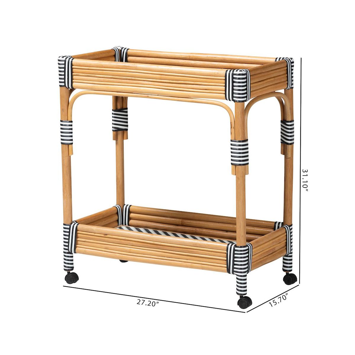 bali & pari,Carmine Natural Rattan Kitchen Cart - 2-Tier Handwoven Wicker Storage Trolley - thumbnail 6