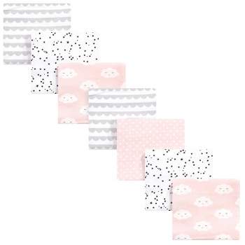 Hudson Baby Infant Girl Cotton Flannel Receiving Blankets Bundle, Pink Clouds, One Size