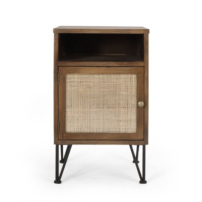 Pilster Contemporary End Table with Storage Walnut/Natural/Black - Christopher Knight Home