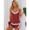 cheibear Women's Lace V-neck Cami Sleepwear Shorts 2 Pcs Set - 2 of 4