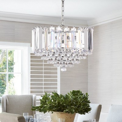 Contemporary Chrome 16.5" Glass Pendant with Shimmering Crystal Layers
