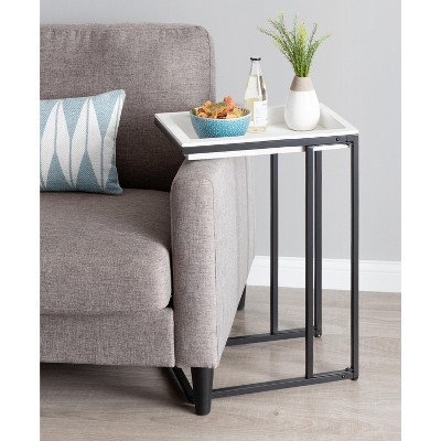 Lockridge Modern Industrial White Wood and Metal C-Table with Storage