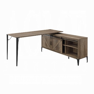 NicBex Rustic L-Shaped Corner Desk for Study&Office,Home Office Desk Computer Desk with Cable Hole&Tapered Legs,Home Workstation,Oak/Black