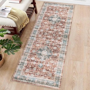 Washable Boho Area Rug, Non-Slip Low Pile Vintage Carpet, Soft Accent Floor Cover for Living Room or Bedroom - 1 of 4
