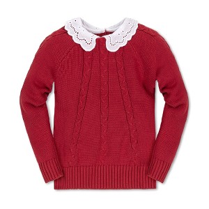 Hope & Henry Girls' Organic Long Sleeve Eyelet Collar Cable Sweater, Kids - 1 of 4