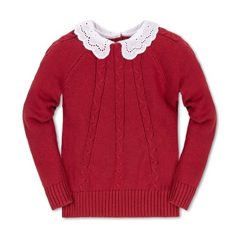 Hope & Henry Girls' Organic Long Sleeve Eyelet Collar Cable Sweater, Kids - image 1 of 4