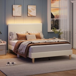 Bestier Corduroy Upholstered Queen Bed Frame with Adjustable Headboard, Platform Bed Frame with LED Light, Solid Wood Slats, No Box Spring Needed - 1 of 4