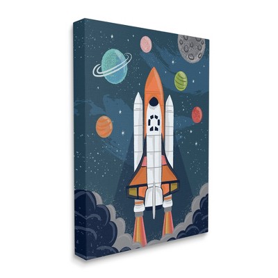 Rocket Ship Ready for Flight Outer Space Planets Canvas Wall Art, 24 x 30