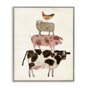 Stupell Industries Barnyard Buds Stacked Animals Framed Giclee Art - 1 of 4