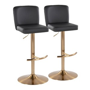 LumiSource Set of 2 Henry Adjustable Barstools Gold/Black PU - 1 of 4